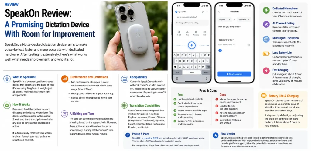 SpeakOn’s dictation device is a good idea marred by platform limitations